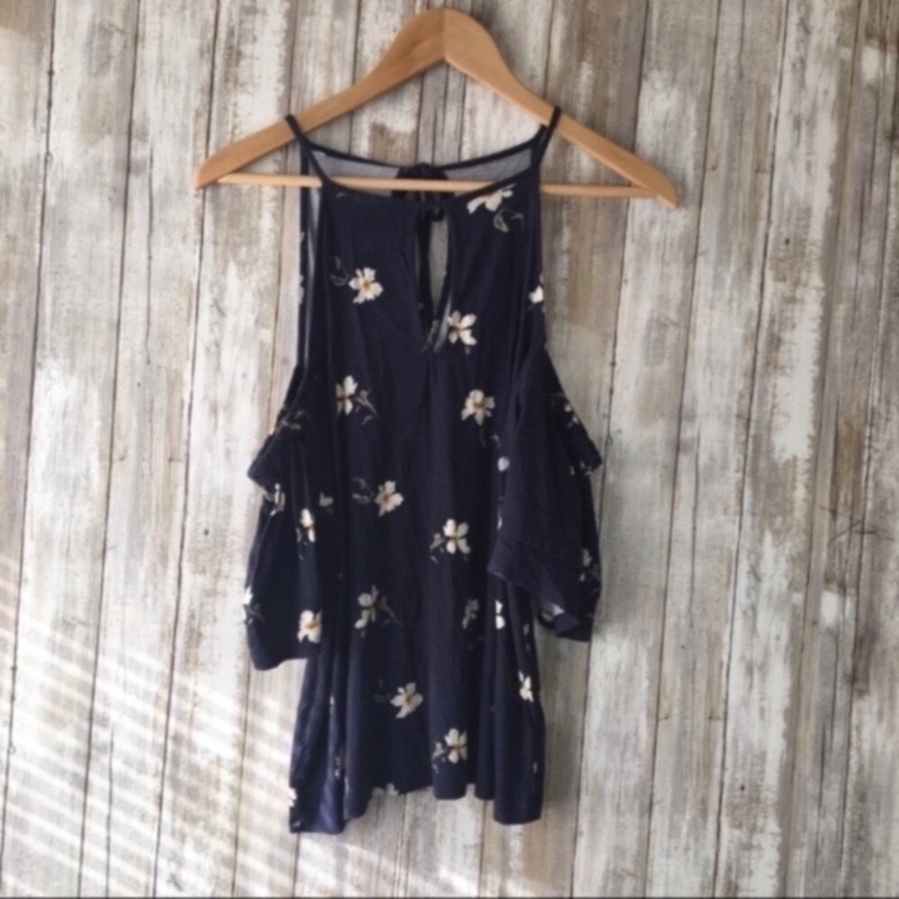 NWT American Eagle Navy Floral Cold Shoulder Blouse